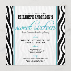 :custom: Zebra Sweet 16 Party Einladung (Aqua)