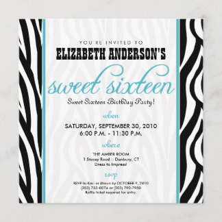 :custom: Zebra Sweet 16 Party Einladung (Aqua)