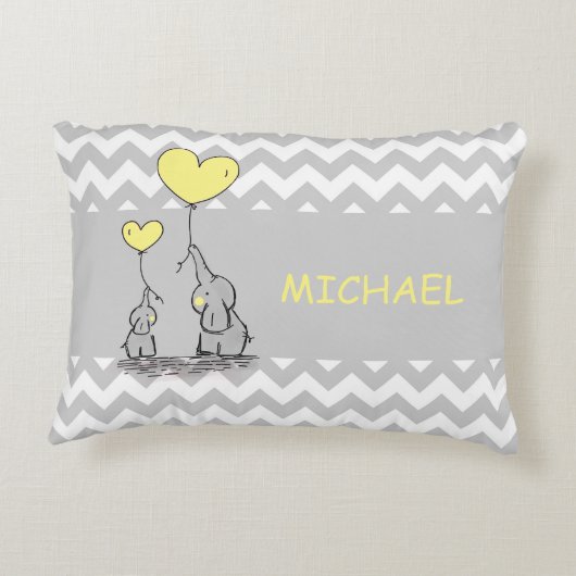 Custom Zickzack Grey White Yellow Elephant Heart Zierkissen (Rückseite)