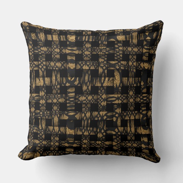 Custom Zigzag Leopard Black Weave Muster Pillow Kissen (Vorderseite)