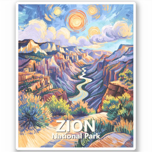 Custom Zion National Park Canyon Sunset Colorful Aufkleber (Vorderseite)