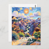 Custom Zion National Park Canyon Sunset Colorful Postkarte (Vorne/Hinten)