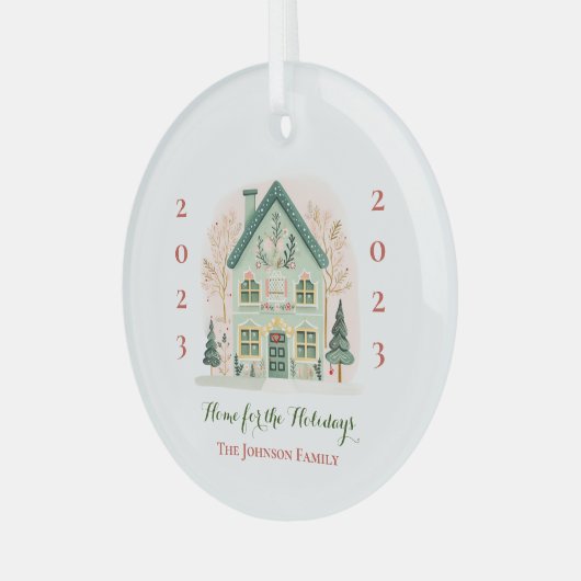 Custom "Zuhause for the Holidays" Ornament Aus Glas (Vorderseite links)
