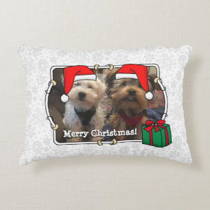 Custom Zwei Foto Weihnachtsfeier Weihnachtsmannmüt Dekokissen