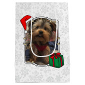 Custom Zwei Foto Weihnachtsfeier Weihnachtsmannmüt Mittlere Geschenktüte (Rückseite)