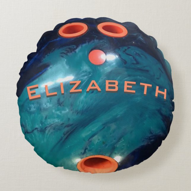    CustomBowling Ball Blue Marble and Orange Rundes Kissen (Vorderseite)