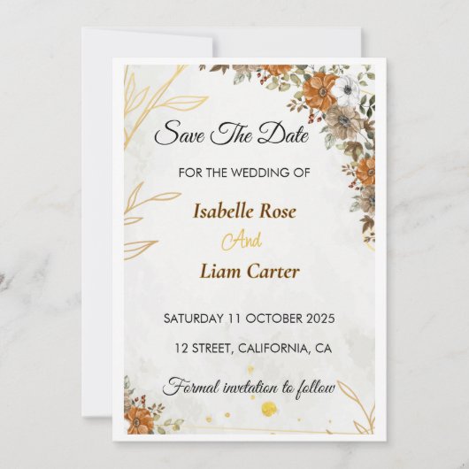 Custome Rustic Boho Fall Save the Date Card (Vorderseite)