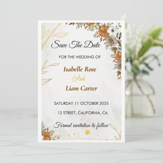 Custome Rustic Boho Fall Save the Date Card (Stehend Vorderseite)