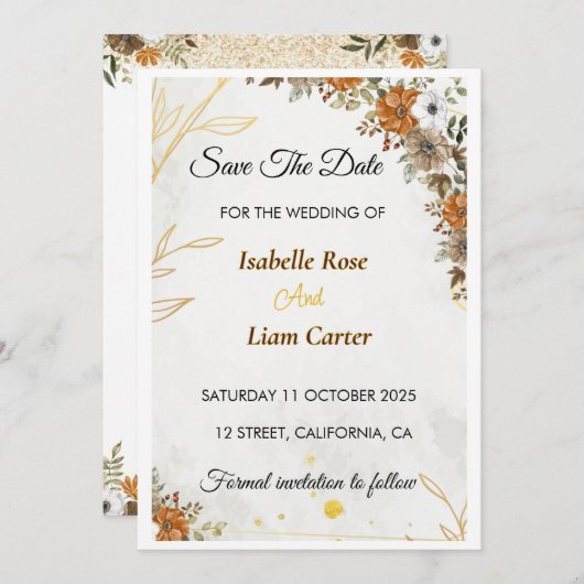 Custome Rustic Boho Fall Save the Date Card (Vorne/Hinten)