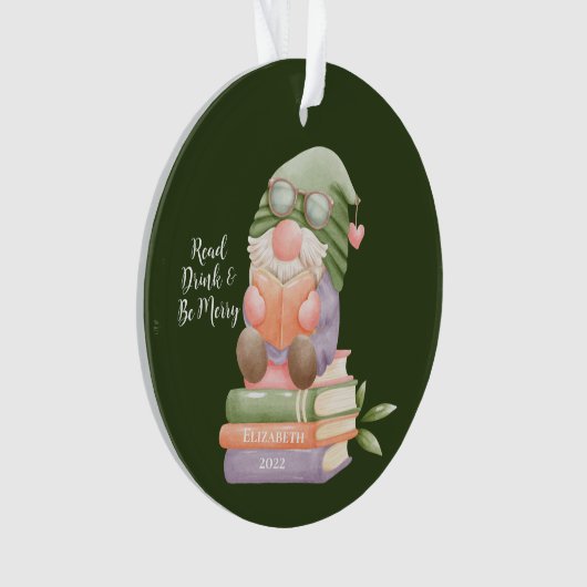Customer Niedlich Gnome Reading Book Mit Monogramm Ornament (Vorderseite)