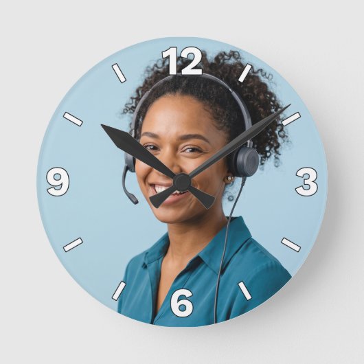 Customer Service Representative Headset Support Runde Wanduhr (Vorderseite)