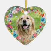CustomFoto Pet Memorial Blumenherz geformt Keramik Ornament (Vorne)