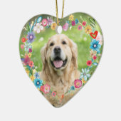 CustomFoto Pet Memorial Blumenherz geformt Keramik Ornament (Links)