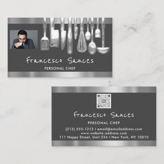 CustomFoto QRCode Persönlicher Koch CookingRestaur Visitenkarte (Vorne/Hinten)