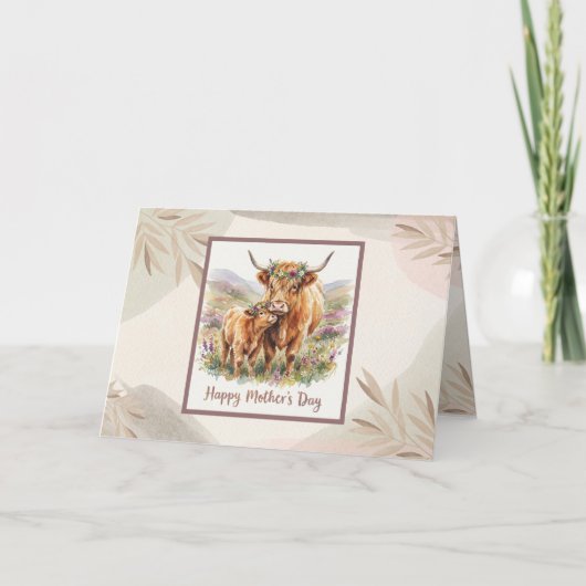 CustomFrohe Muttertag Highland Kuh Neutral Boho Karte (Vorderseite)