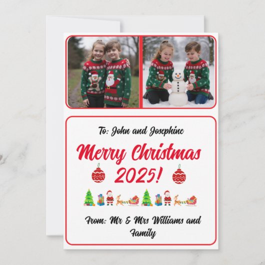 Customisable 2 Photo Traditional Christmas Card (Vorderseite)