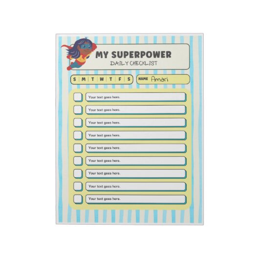 Customisable ADHD KIds Daily Checklist Notepad Notizblock (Rotiert)