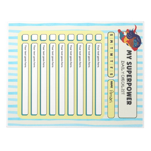 Customisable ADHD KIds Daily Checklist Notepad Notizblock (Vorderseite)