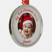Customisable Baby's First Christmas Premium Round Ornament Aus Metall (Rechts)