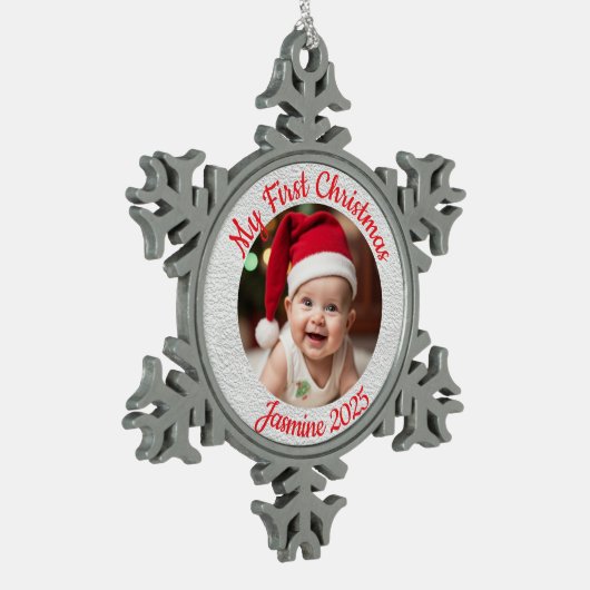 Customisable Baby's First Christmas Schneeflocken Zinn-Ornament (Links)
