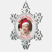 Customisable Baby's First Christmas Schneeflocken Zinn-Ornament (Rechts)