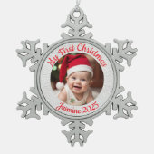 Customisable Baby's First Christmas Schneeflocken Zinn-Ornament (Vorderseite)