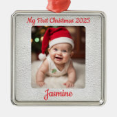 Customisable Baby's First Christmas Square Ornament Aus Metall (Vorne)