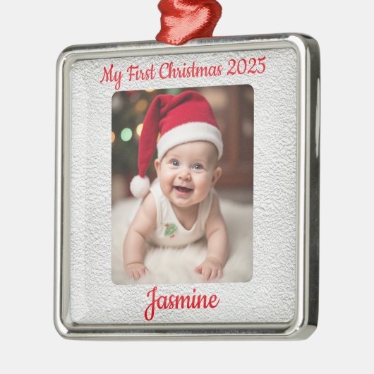 Customisable Baby's First Christmas Square Ornament Aus Metall (Links)