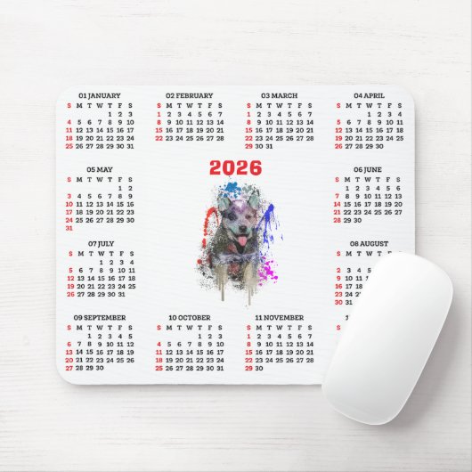 Customisable Cute Blue Heeler Dog Calendar  Mousepad (Mit Mouse)