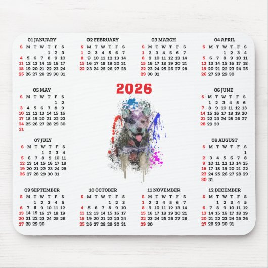 Customisable Cute Blue Heeler Dog Calendar Mousepad (Vorne)