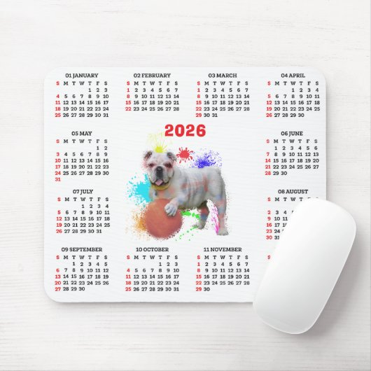 Customisable Cute British Bulldog Calendar Mousepad (Mit Mouse)