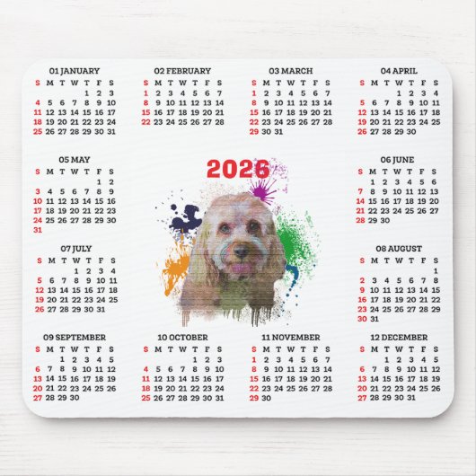 Customisable Cute Cavapoo Dog Calendar  Mousepad (Vorne)