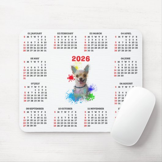 Customisable Cute Chihuahua Dog Calendar  Mousepad (Mit Mouse)