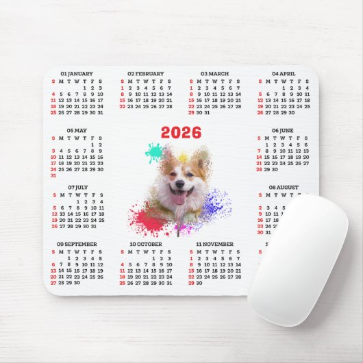 Customisable Cute Corgi Dog Calendar Mousepad (Mit Mouse)