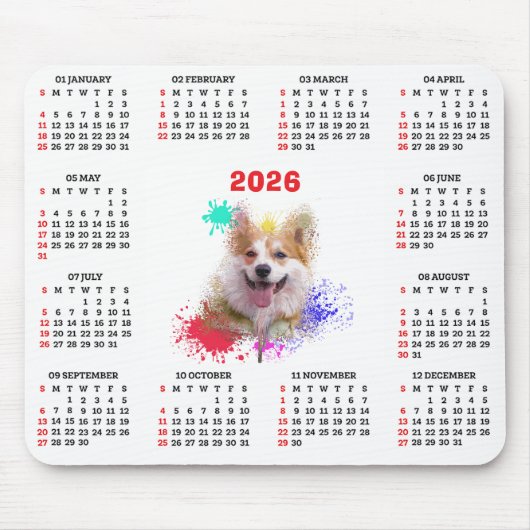 Customisable Cute Corgi Dog Calendar Mousepad (Vorne)