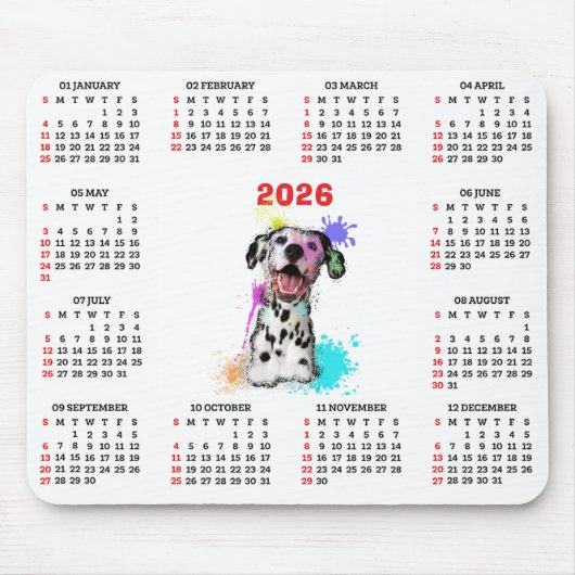 Customisable Cute Dalmatian Dog Calendar Mousepad (Vorne)