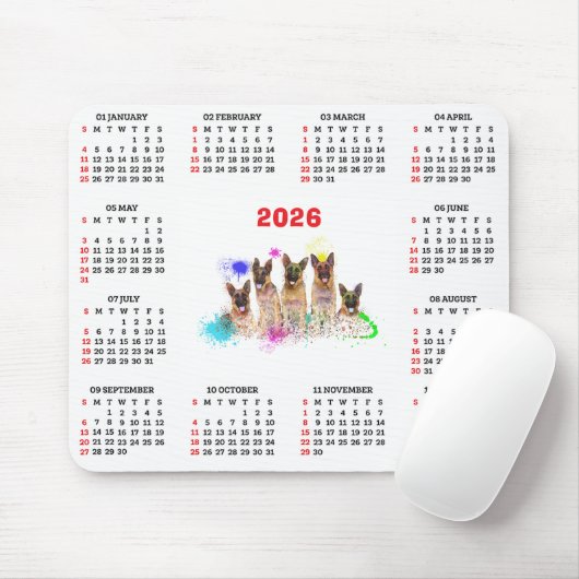 Customisable Cute German Shepherd Dog Calendar Mousepad (Mit Mouse)