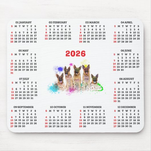 Customisable Cute German Shepherd Dog Calendar Mousepad (Vorne)