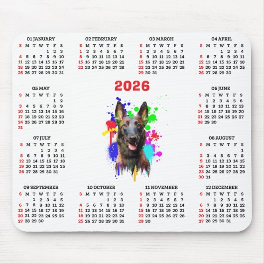 Customisable Cute Malinois Dog Calendar Mousepad (Vorne)