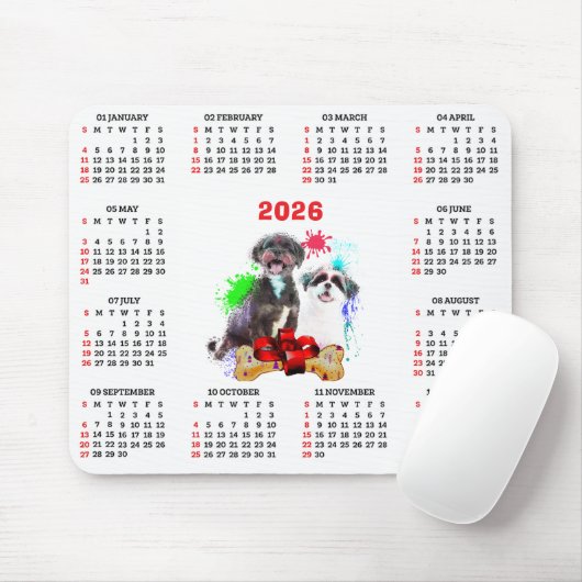 Customisable Cute Shih Tzu Dog Calendar Mousepad (Mit Mouse)