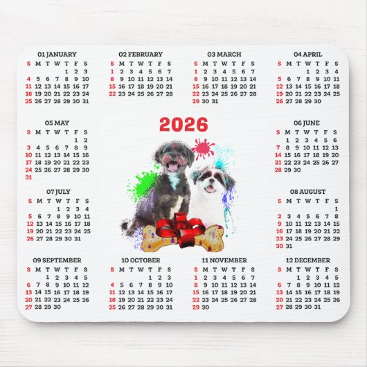 Customisable Cute Shih Tzu Dog Calendar   Mousepad (Vorne)