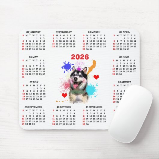 Customisable Cute Siberian Husky Dog Calendar Mousepad (Mit Mouse)