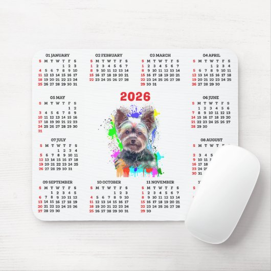 Customisable Cute Yorkie Dog Calendar  Mousepad (Mit Mouse)