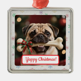 Customisable Dog And Bone Pet Owner's Square Xmas Ornament Aus Metall