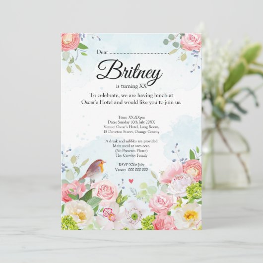 Customisable Female Birthday Invitation – Editable Einladung (Stehend Vorderseite)