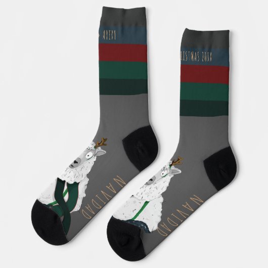 Customisable “Fleece Navidad” Sheep Funny Fun Grey Socken (Linkes Detail)