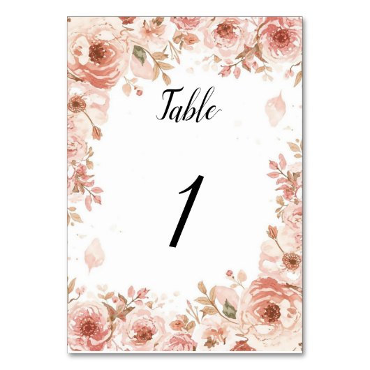 Customisable Floral Wedding Pink Roses Table Numbe Tischnummer (Vorderseite)