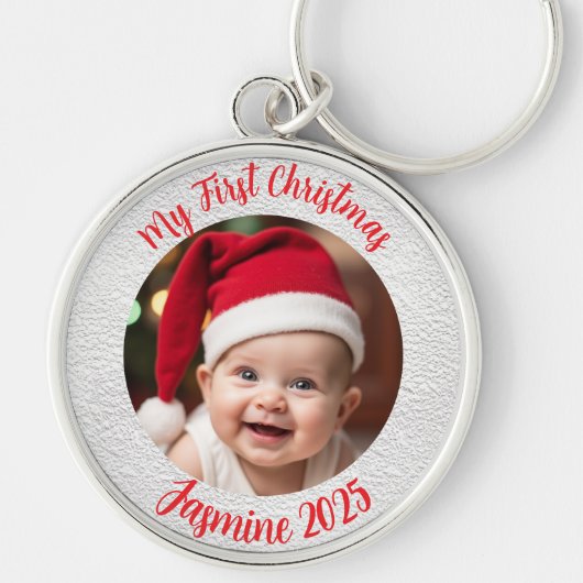 Customisable Premium Circle Baby First Christmas Schlüsselanhänger (Vorne)