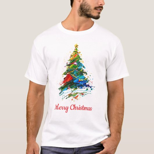 Customisable Text Christmas Tree Oil Painting T-Shirt (Vorderseite)