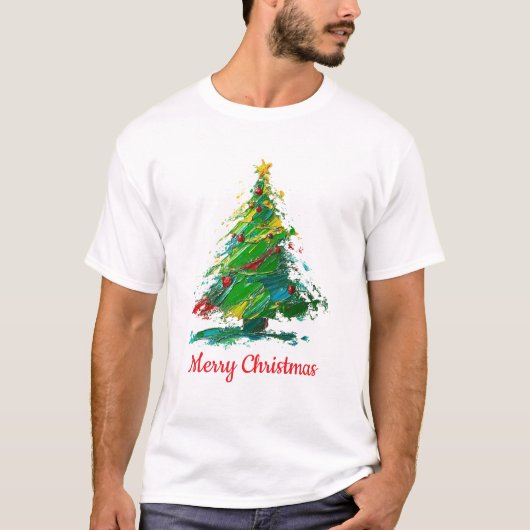 Customisable Xmas Tree Oil Painting Art Style T-Shirt (Vorderseite)